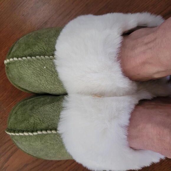 🆕Women Green Suede Fluff Dual Memory Foam Arch Support Warm Scuff Slipper - Picture 3 of 11